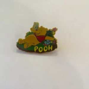 Disney Pooh Bear Japan Tokyo Lying on Flowers with Butterfly Pin