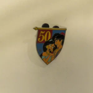Disney   Cast Lanyard 4  50th Banner Princess  Jasmine and Aladdin Pin