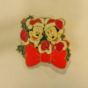 Disney Christmas Wreath Set Mickey and Minnie Red Bow Holiday Pin