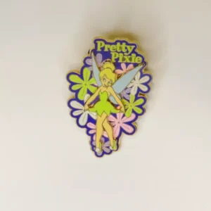 Disney Pretty Pixie 3D Tinker Bell Pin Purple w Daisies 2" Metal 2003 Collectors