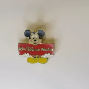 Disney Pin 374 Walt World Mickey Mouse Holding Red Sign White Eyes