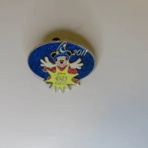 Disney D23 Expo 2011 Mickey Sorcerer Logo Blue Glitter Lr Pin