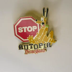 Disney NEW land Autopia Pluto STOP Sign  2001 Pin