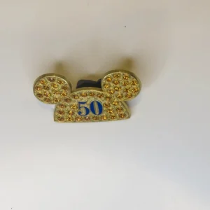 New Disney Disneyland 50th Anniversary Gold Jewel Rhinestone Mickey Ears Hat Pin