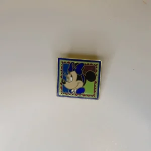 Disney Pin Minnie Mouse Colorful Square Frame Stamp Blue Bow C