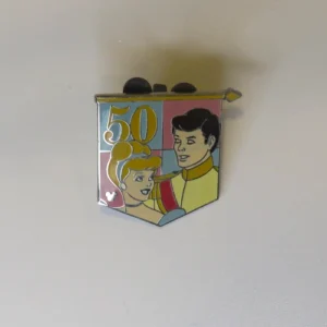 Disney DLR Cast Lanyard 50th Banner Princess Cinderella and Prince Charming Pin