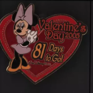 Disney Wdw Happy Valentines Day 2005 Minnie 81 Days to Go Red Heart le 1200 Pin