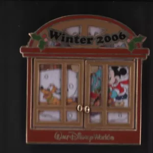 Disney Pin Walt Disney World Winter 2006 Mickey Mouse Pluto Sled Window LE 1000